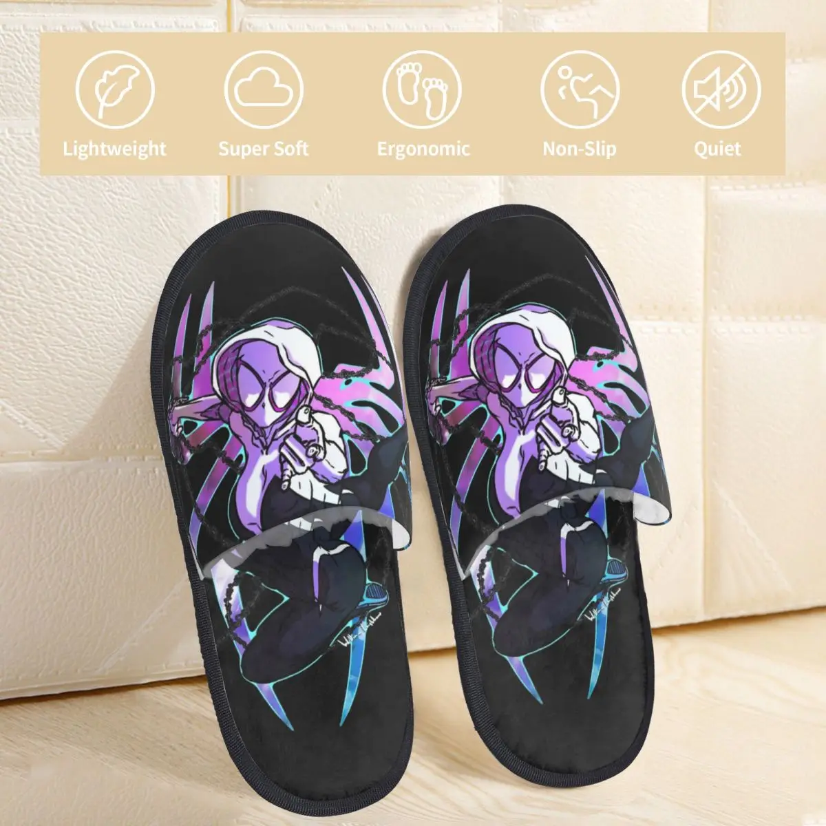 Winter House Cotton Slippers Spider-Gwen Spider Gwen Merch Household Fur Slides Slippers Bedroom Cozy Non Slip Slides