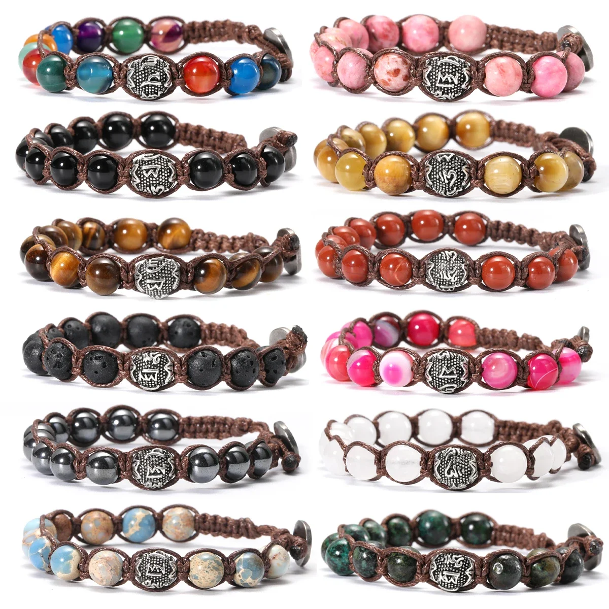 Tibetan Buddhism Natural Stone Beads Prayer Beads Healing Meditation Lucky Prayer Woven Rope Bracelet Jewelry for Men and Women