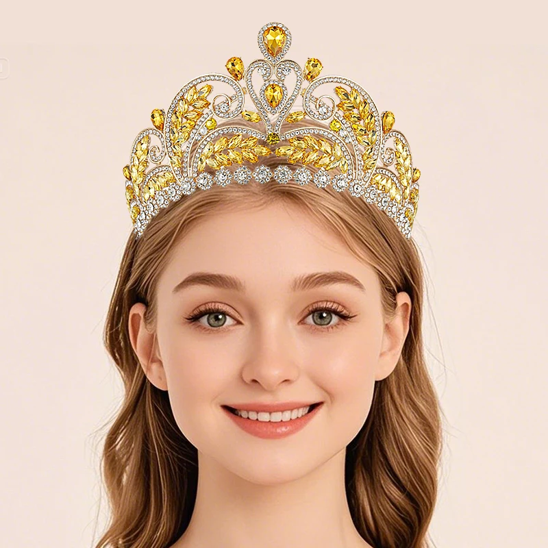 Corona de cristal de diamantes de imitación barroca de moda, diadema, corona de novia, corona de Reina, corona dorada, accesorios para el cabello, corona de boda nupcial