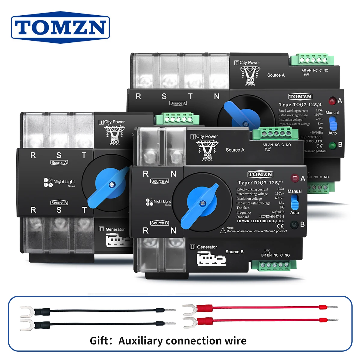 

TOMZN Din Rail 3 phase 2P3P4P 63A 100A 125A 110V Dual Power Automatic Transfer Electrical Selector Switch Uninterrupted TOQ7 NEW