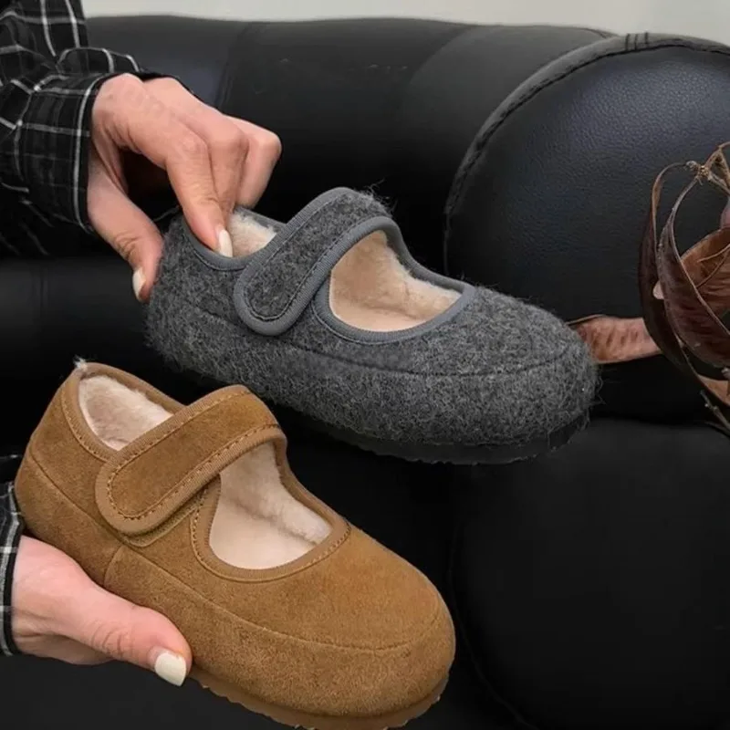 

Туфли на плоской подошве для девочек, зимняя модная новая детская однотонная удобная студенческая теплая флисовая детская хлопковая обувь Мэри Джейн, лоферы