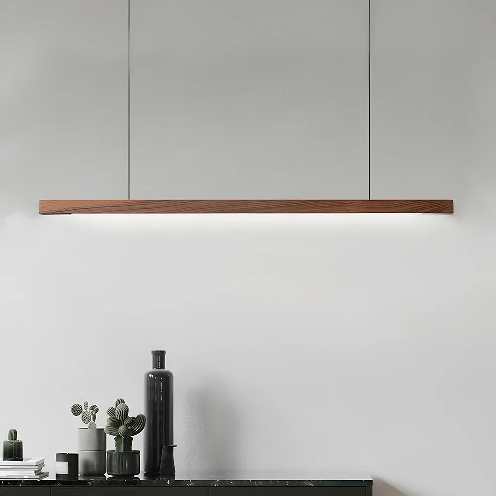 Nordic Wooden Colour Pendant Lamp Modern LED Long Line Hanging Chandelier Light Fixture for Dining Room Kitchen Office Shop