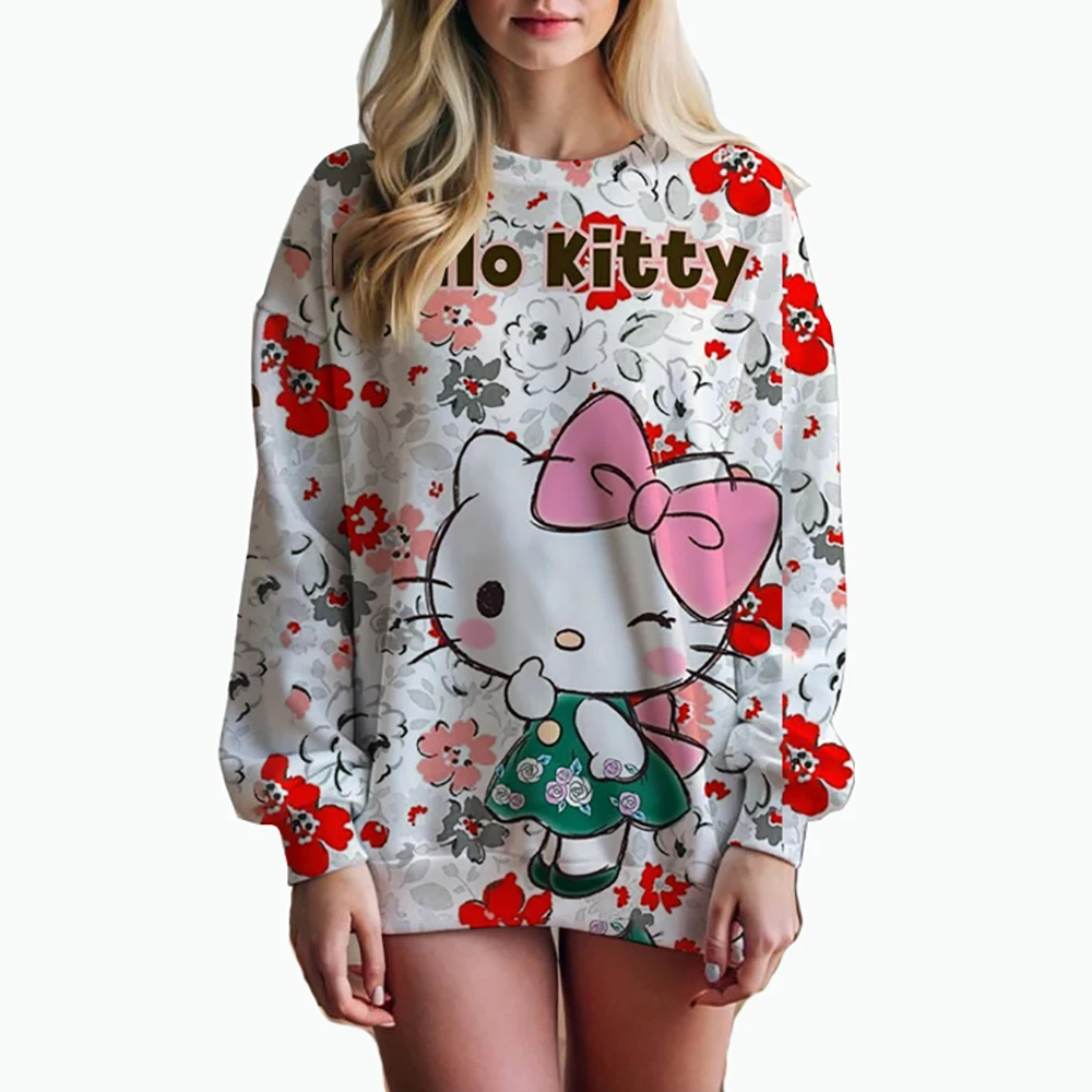 Women's Festive Christmas Kuromi Hello Kitty print Sweatshirt Casual Loose Fit Long Sleeve Crew Neck Sweatshirts for Winter