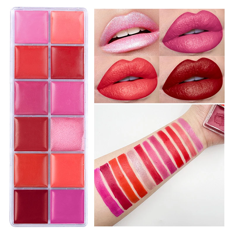 12 Colors Women Moisturizing Long Lasting Lip Gloss Palette Girls Nude Cosmetic Makeup Lip Tools Lipstick Female Cosmetics