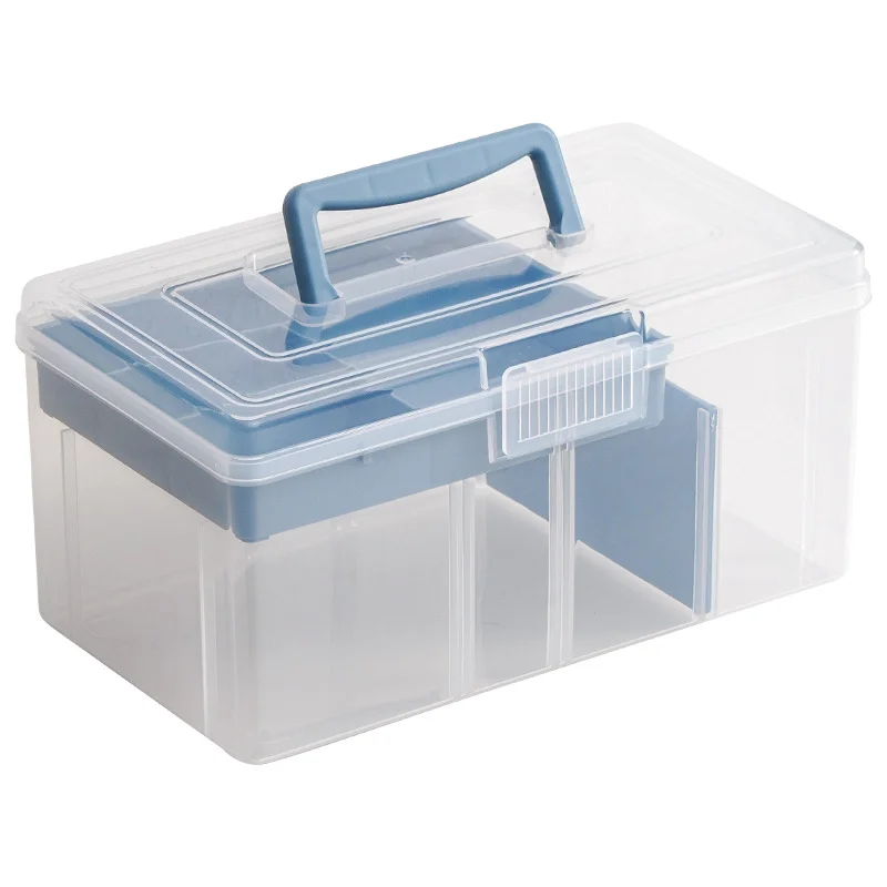 Size storage box handheld portable double storage box transparent multifunctional outdoor storage and organisation box