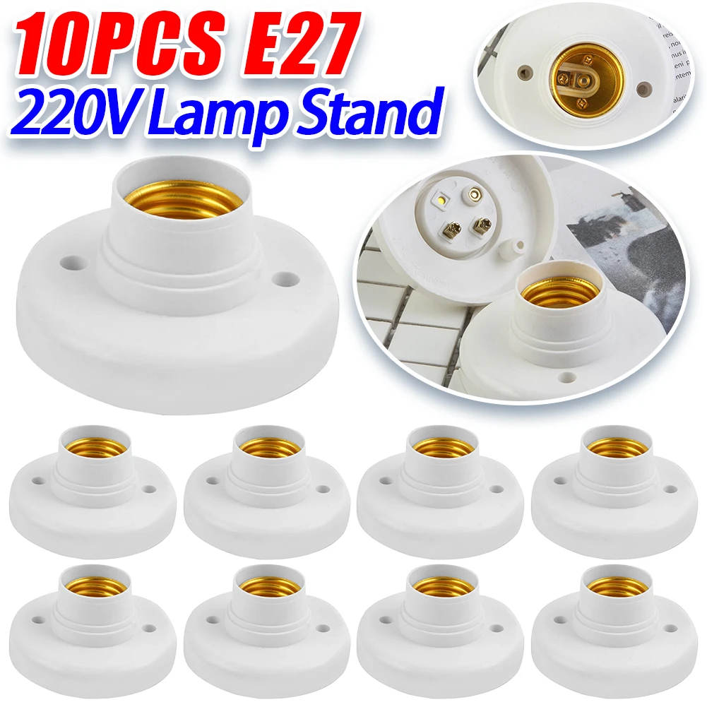 1-10PCS 220V E27 Screw Lamp Holder Light Bulb Socket Holder Adapter Base Cap Socket White Ceiling Light Lamp Bulb Fixing Base