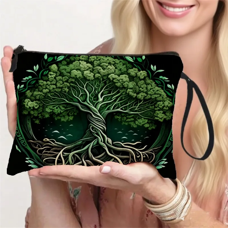 Fashionable Cosmetic Bag with a Life Tree Theme, Featuring a Black And Green Forest Tree And Root Design, Perfect for Nature Ent