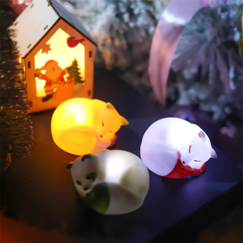 YELL Gashapon Gacha Capsule Toy Sleeping Fox and Raccoon Beaver Figures Palm Lamp Luminous Night Light Decoration Kids Gifts