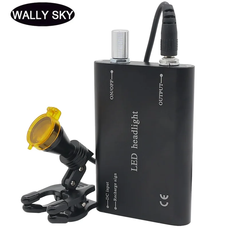 5W LED Dental Headlight with Battery Medical Head Lamp for Dental Loupe with Yellow Filter Strong Light with Clip