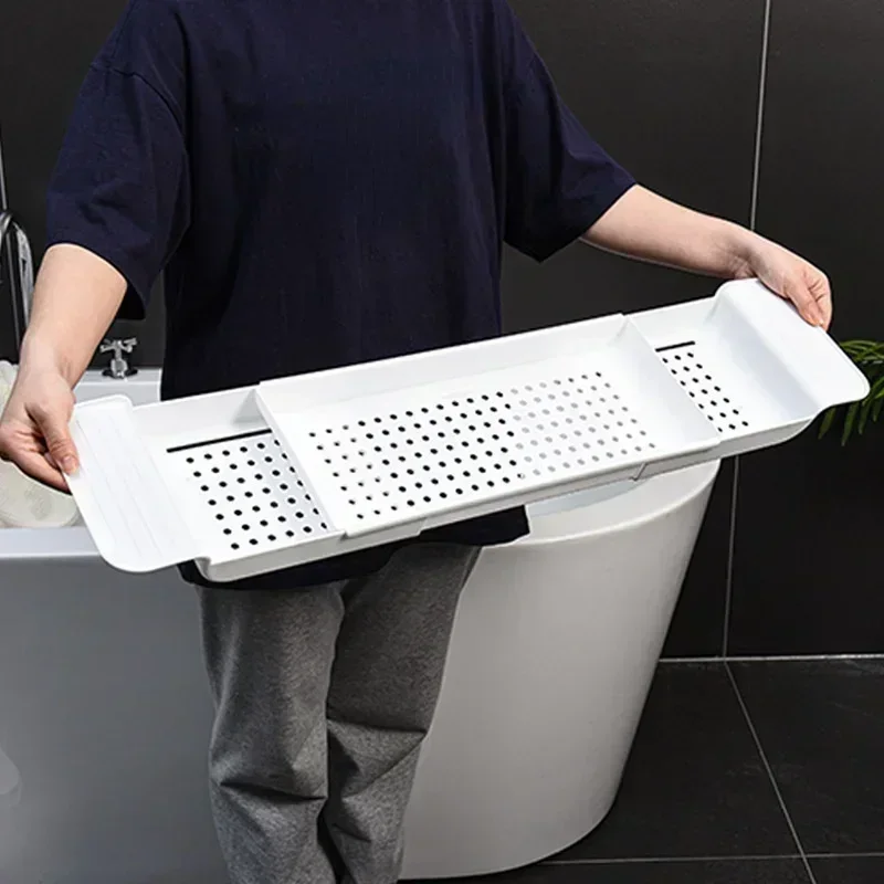 Bathroom Portable Tools Bathtub Shelf Extendable Bathtub Tray Shower Caddy Bamboo Bath Tub Rack Towel Holder Storage Organizer