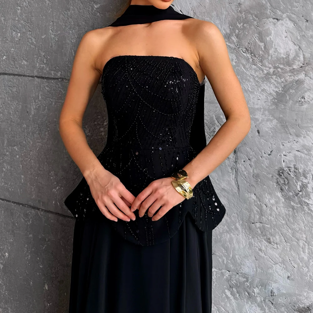 Vestidos de Noche acampanados personalizados, vestido de fiesta sin mangas hasta el suelo sin tirantes, vestido de fiesta drapeado Simple con cuentas y lentejuelas a la moda
