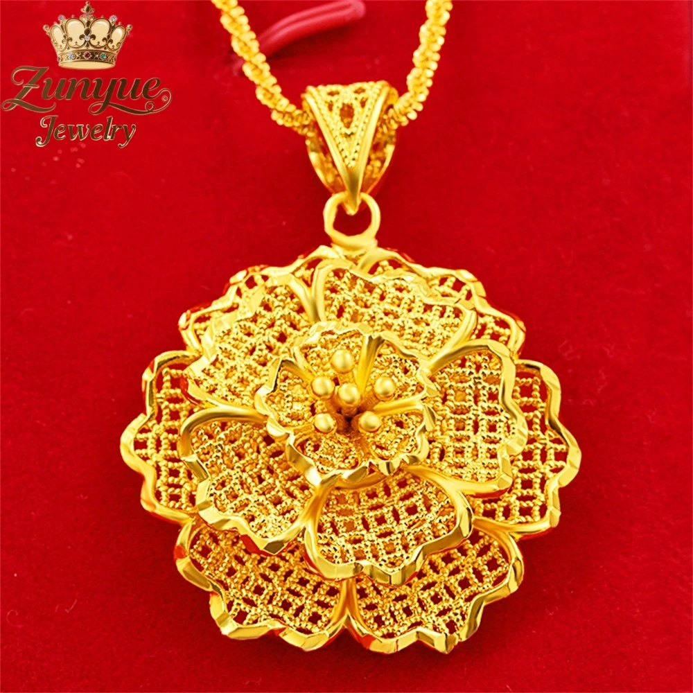 Sand Gold Three - Dimensional Hollowed - Out Large Flower Pendant Luxury Quality Jewelry Handicraft Fashion Jewelry Exquisite Ch