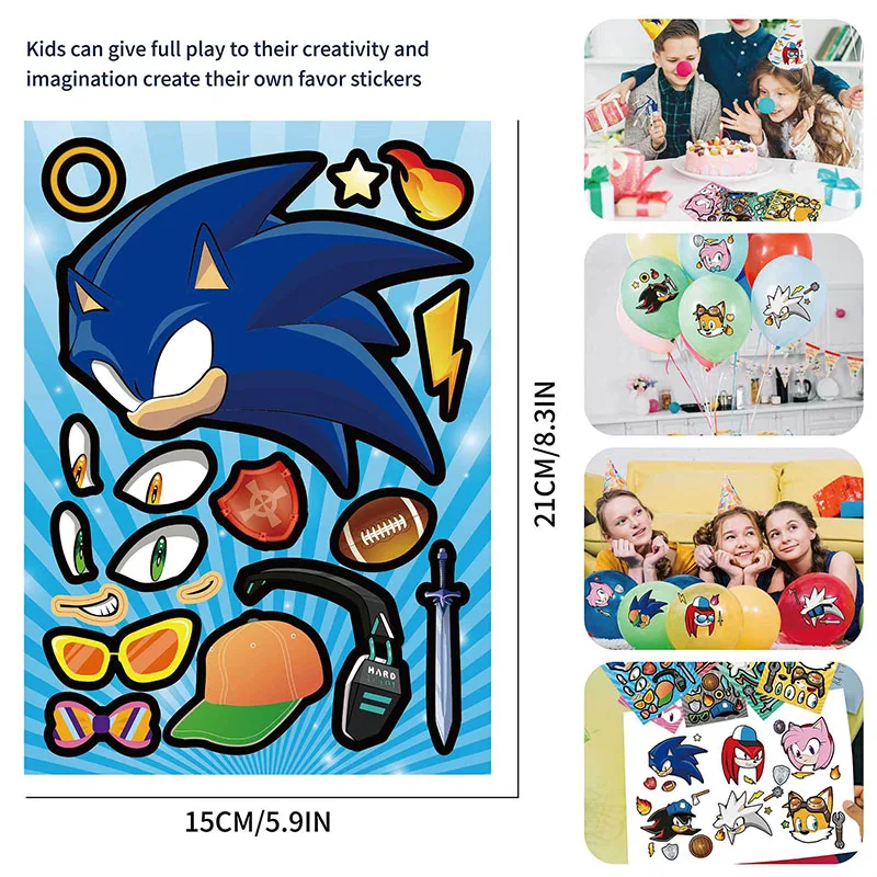 Sonic stiker DIY landak figur Anime interaksi keluarga rakitan Puzzle anak-anak tahan air stiker tabir surya hadiah anak