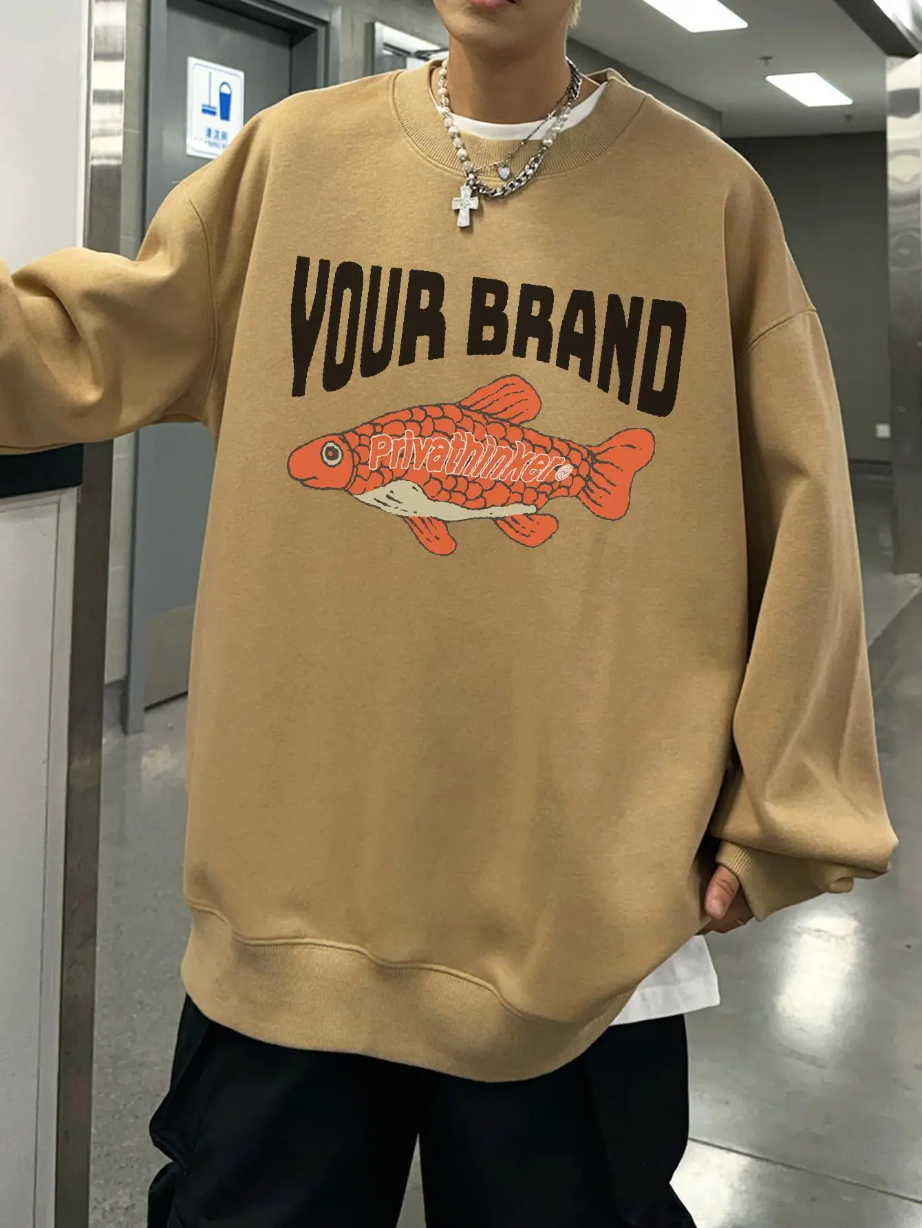 Fashion Brand Men's Carps Print Sweatshirts Drop Shoulder High Quality Hoodies Autumn Oversize Male Pullovers Hip Hop Harajuku