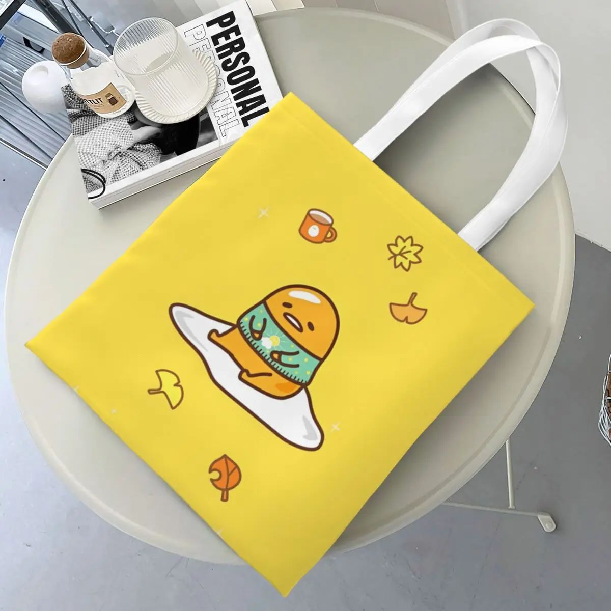 Unisex Gudetama The Lazy Egg Tote Bags Canvas Grocery Bag for Girl Handbags