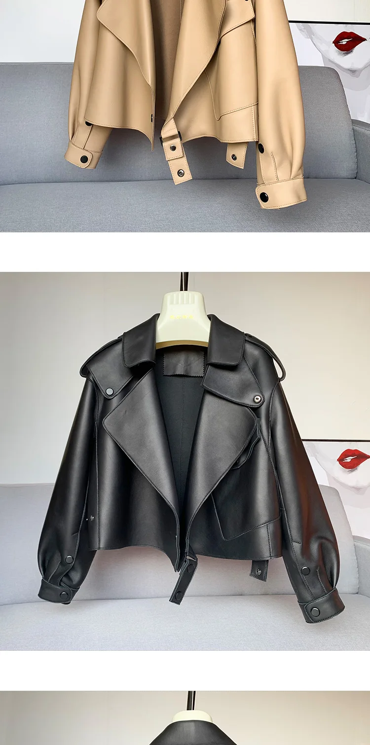 Genuine Sheepskin Leather Biker Jacket - Womens Winter Spring Coat