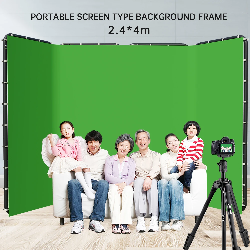 2.4x4m Background Frame Green Screen Wall Foldable For Tiktok Live Photo Studio Kit Chromakey Green Screen Frame