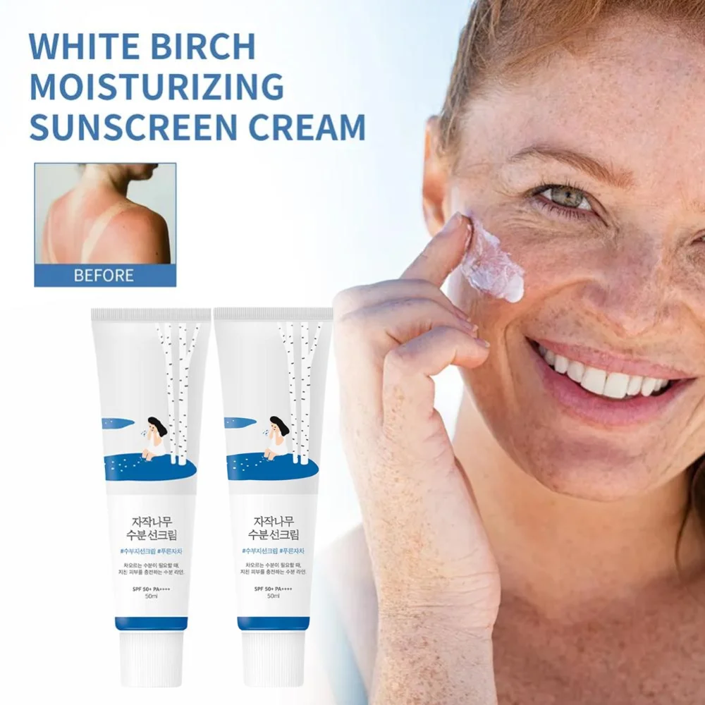 50ml Birch Juice Sunscreen SPF50+ Creamy Sun Cream PA++++ Moisturizing Strong UV Protection Sunblock Water Resistant Skin Care