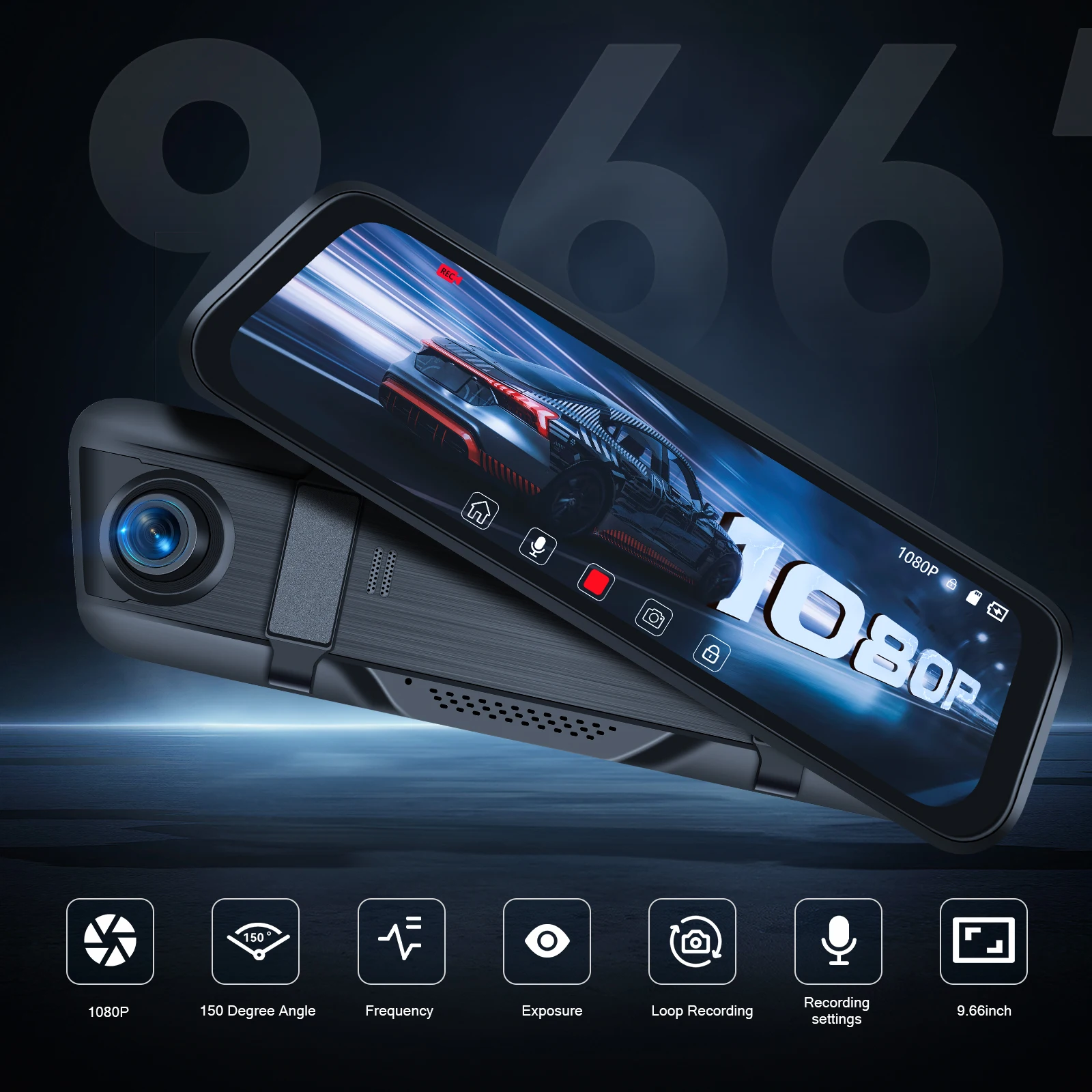 Podofo 9,66'' Dashcam 1080P Dual-Objektiv Auto-DVR Mehrsprachiger Auto-Videorekorder mit 480P Rückfahrkamera 150° ° Breiter Betrachtungswinkel – Detail 12