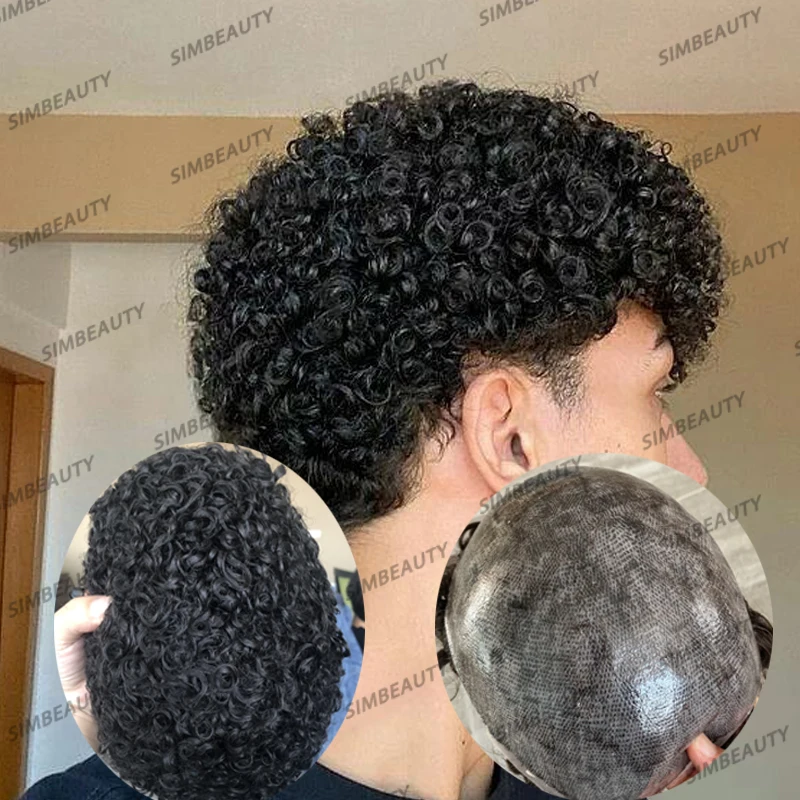 

15mm Afo Black Man Toupee Durable Thin Skin Full Pu Base Men Toupee 100% Human Hair Pieces Capillary Prosthesis Natural Hairline