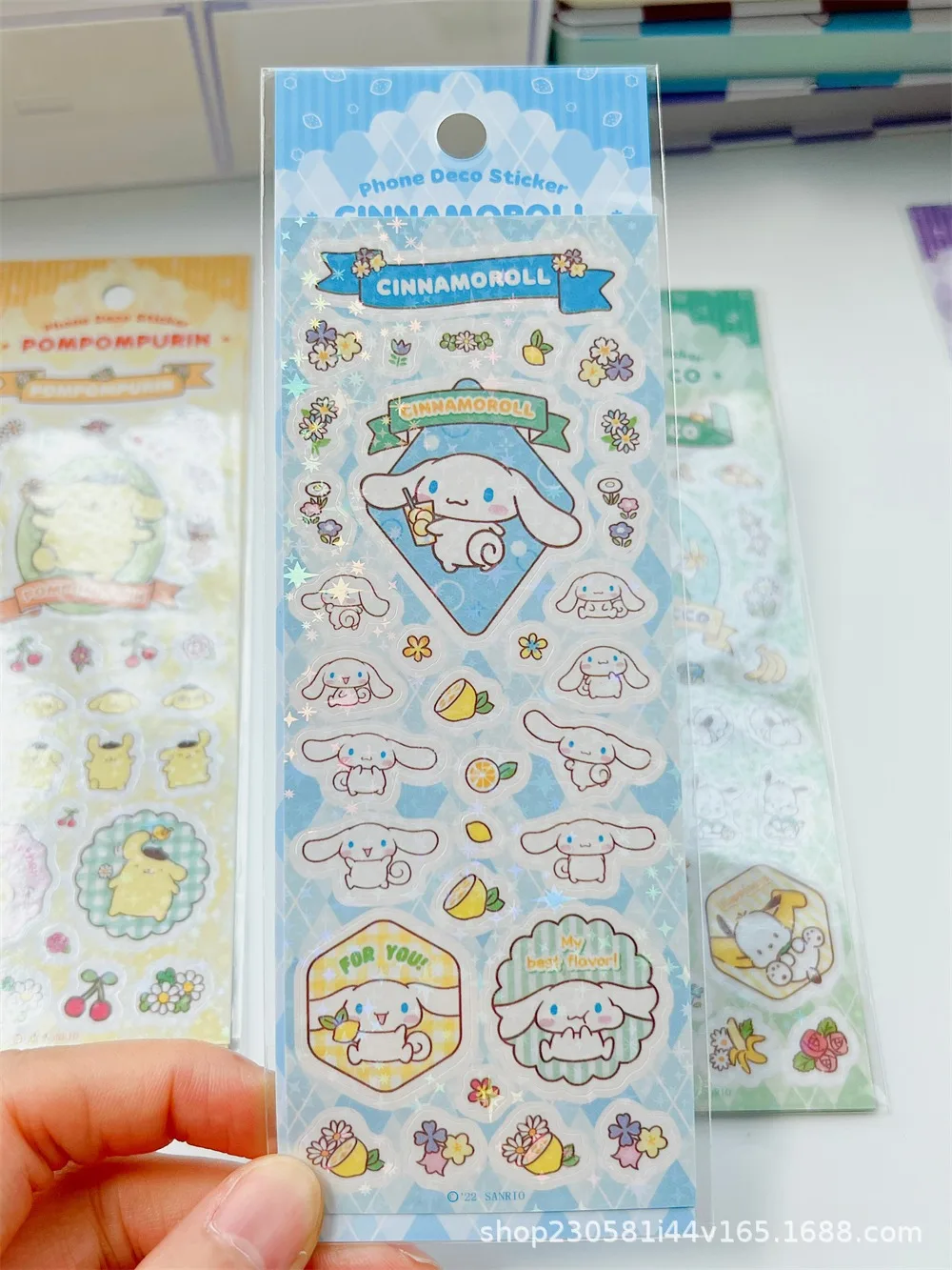 7 Stück niedliche Cartoon-Laser-Aufkleber, Hello Kitty, My Melody, Pochacco, Cinnamoroll, Kuromi, selbstklebend, DIY, Tagebuch, Sammelalbum, Telefondekoration – Detail 6