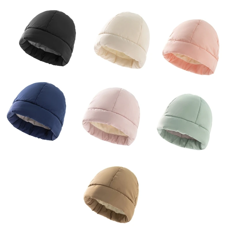 634C Winter Keep Warm Lightweight Bucket Hat Ladies Windproof Commute Camping Down Filled Hat Solid Color Hat for Girlfriend