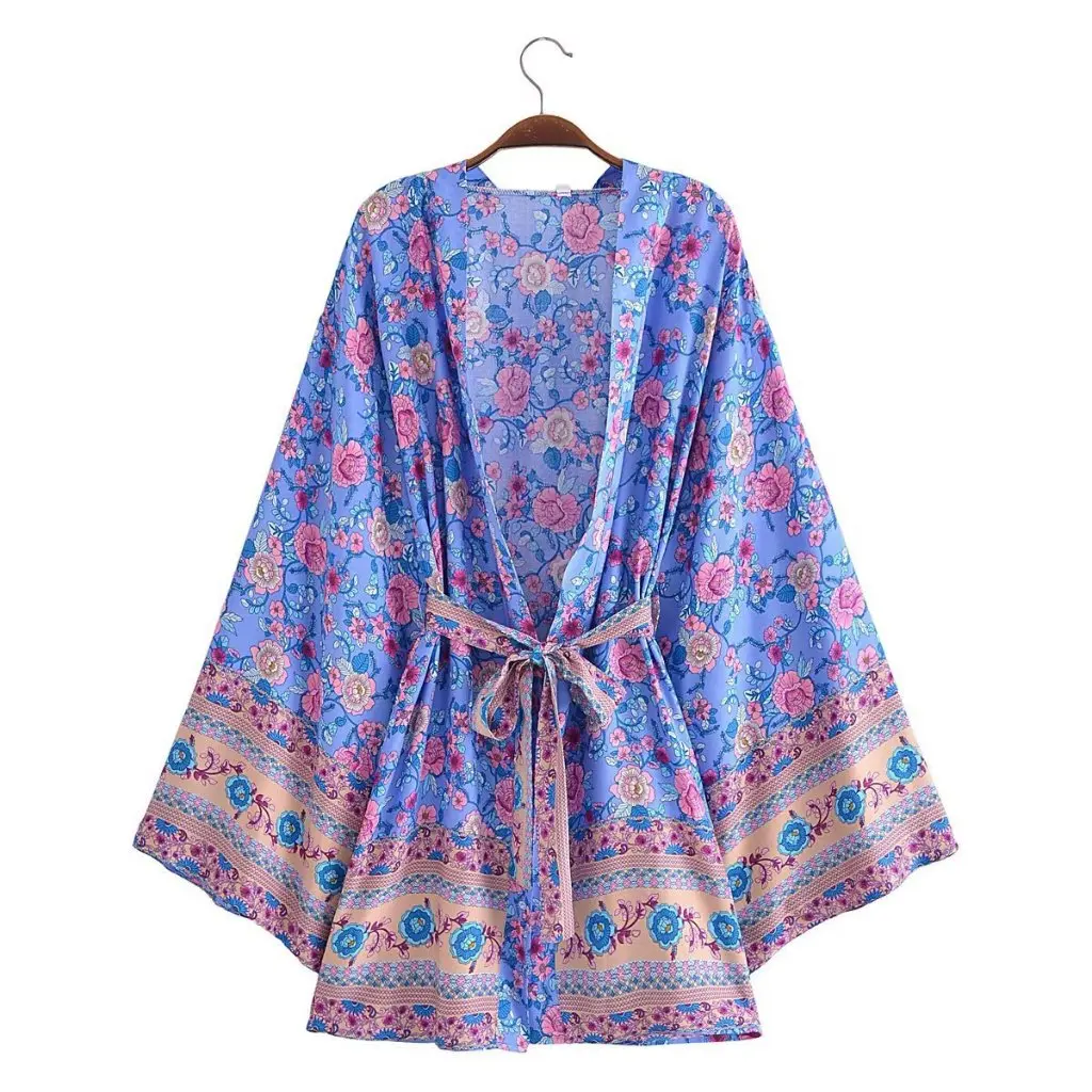 

Женское богемное короткое кимоно из искусственного шелка, кардиган, пляжное пальто, шаль, стильное бикини, накидка, топ