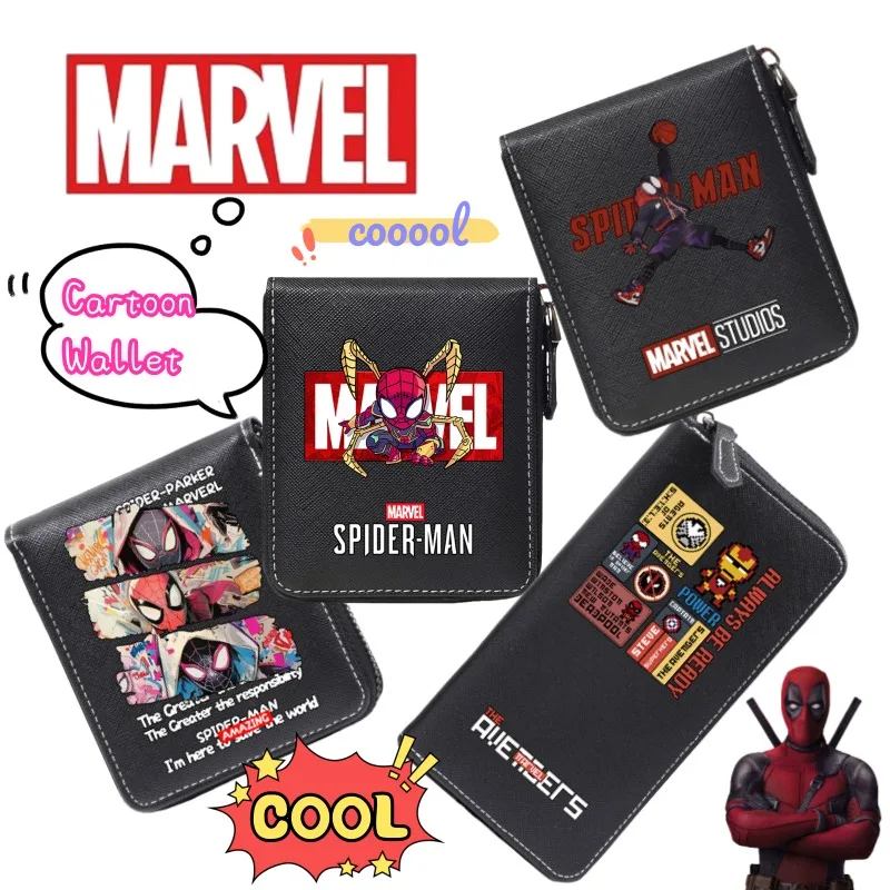 The Avengers Spiderman Iron Man Deadpool nueva cartera corta creativa y moderna para niños con cremallera cartera larga de dibujos animados de dibujos animados