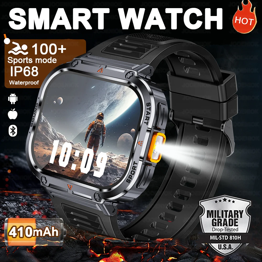 

Sports Outdoor Smartwatch Men LED Flashlight 2.0-inch Screen Bluetooth Call Heart Rate Waterproof Smart Watch For Android iOS