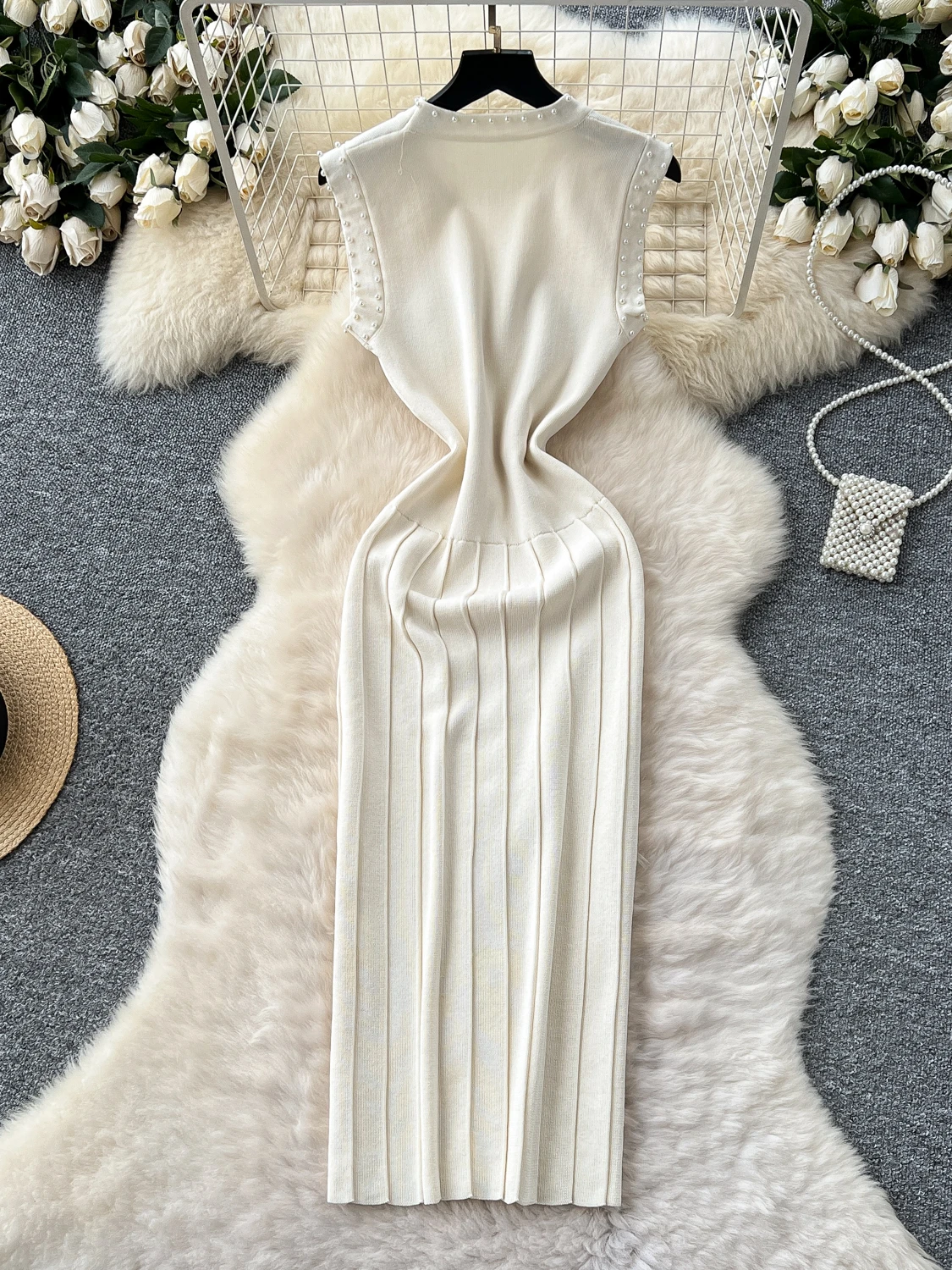 แฟชั่นลูกปัดแขนกุดถักชุดผู้หญิงฤดูร้อนเซ็กซี่ SLIM FIT ชุดยาวปาร์ตี้คลับ Streetwear