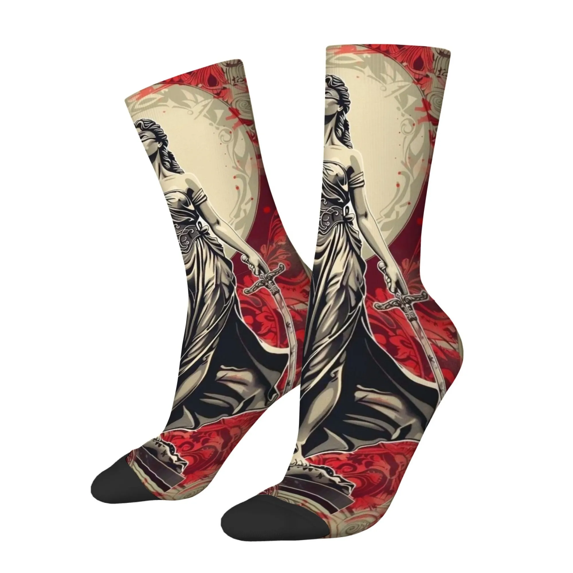 Justice Goddess Print Men's Socks Non-slip Skin-friendly Soft Socks Retro Harajuku Cartoon Fun and Novel Fashion Sports Socks