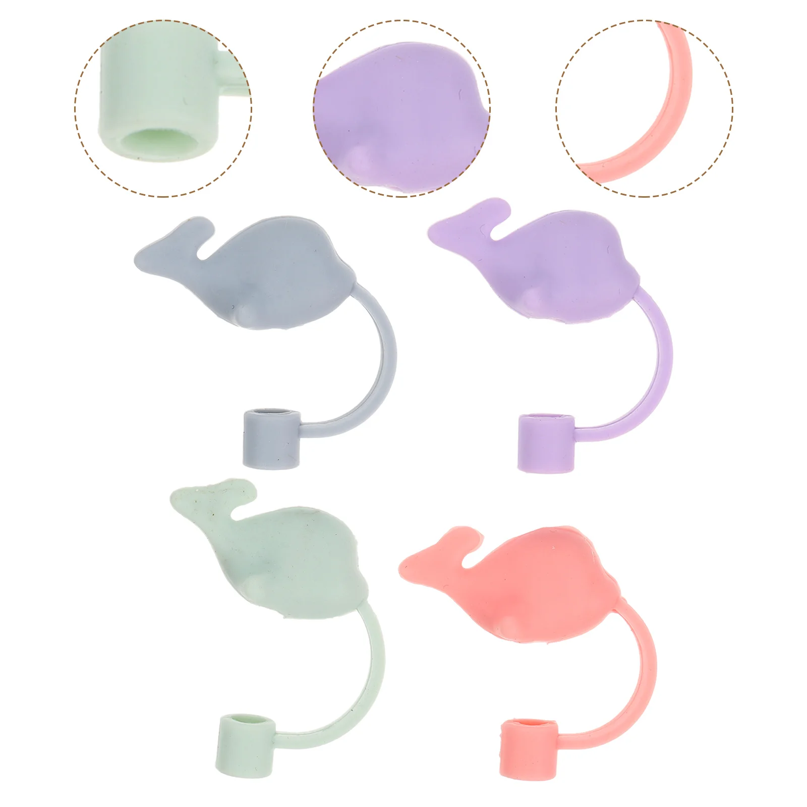 

4 Pcs Silicone Straw Cover Reusable Tips Protector Cute Whale Shape Spill Proof Outdoor Birthday Gifts Straw Cap