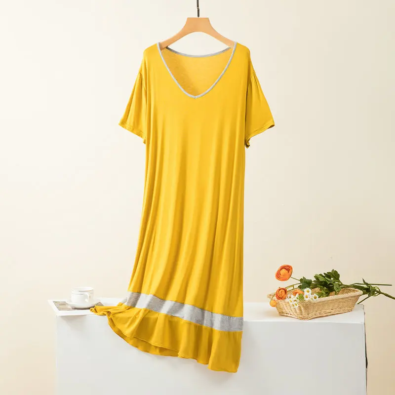 Vestido de noche de longitud media de manga corta para mujer, camisón informal de talla grande, camisones de verano