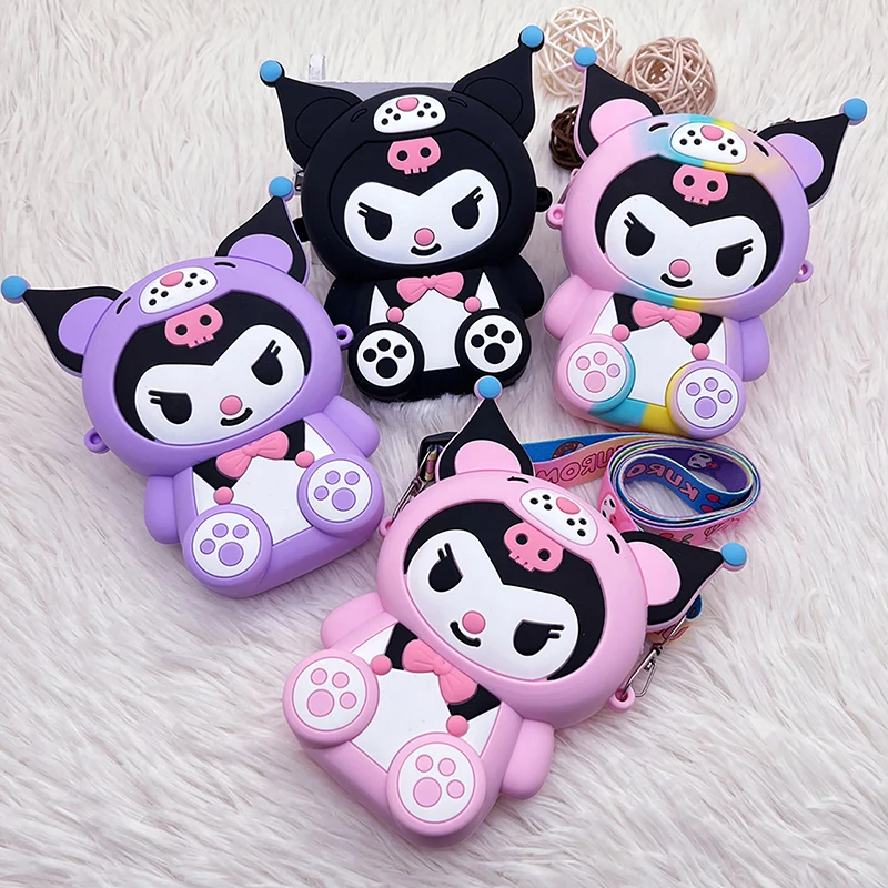 Cute Kuromi Hello Kitty Silicone Coin Purse Cartoon Mini Crossbody Bag Shoulder Bags Money Change Pouch Children Gifts