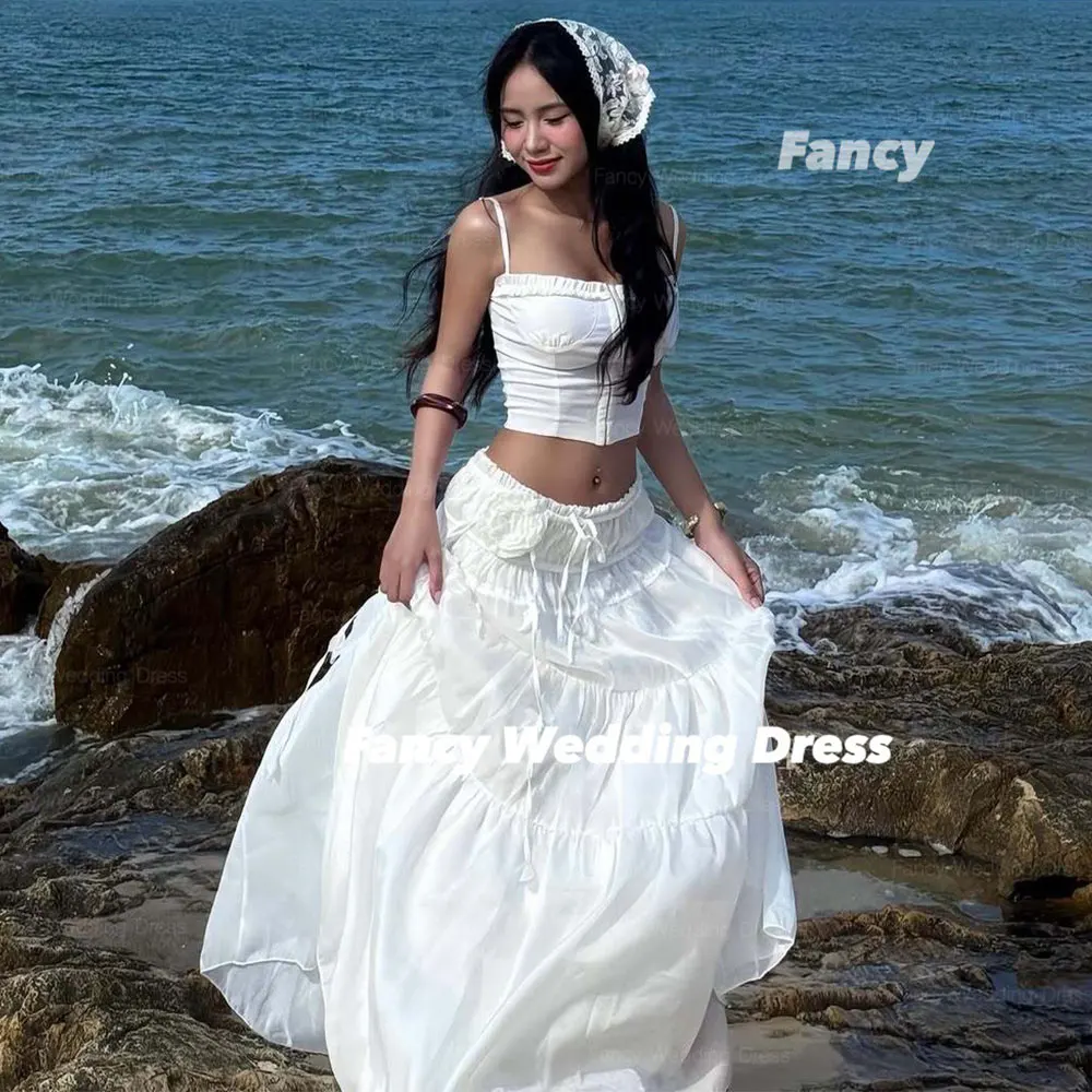 

Fancy Elegant Korea Beach Wedding Dress Taffeta A Line Prom Gown Spaghetti Straps Wedding Party Dresses Customized