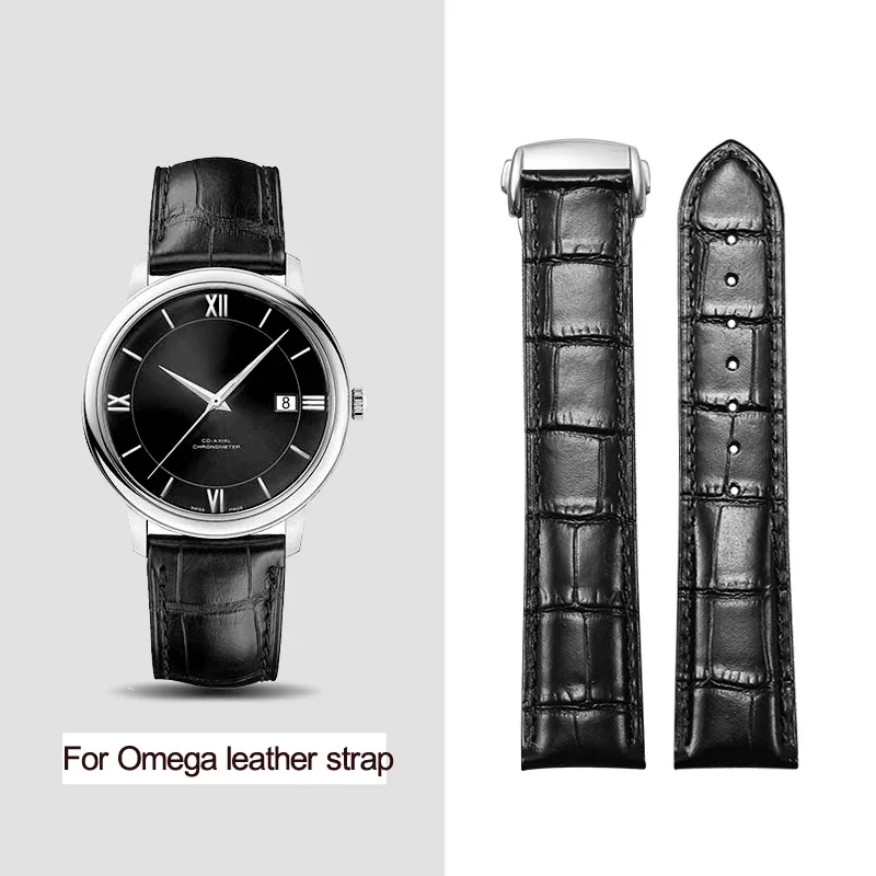 For Omega Watch Strap Original Genuine Leather Men\'s Omiga Seahorse Super  Butterfly Fly Watch Band Women 18mm 19mm 20mm 21mm