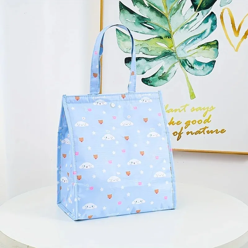 Bolsa de almuerzo Adorable Sanrio para niños, bolsa de almuerzo plegable y aislada con diseño de Kuromi y Cinnamoroll, bolso espacioso