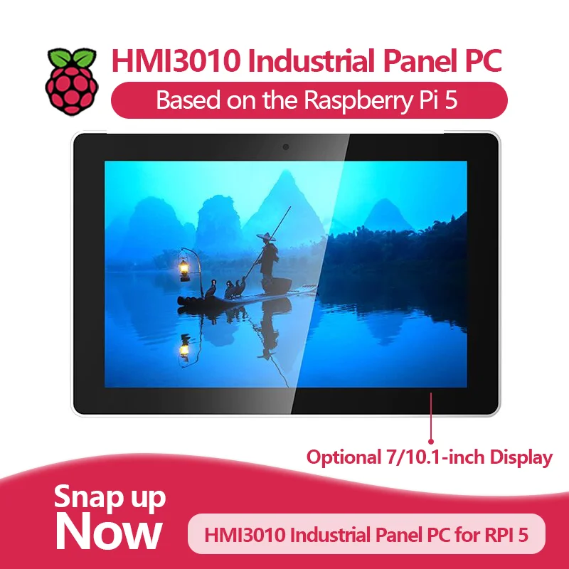 Raspberry Pi 5 HMI3010 Industrial All-in-One Panel PC, Broadcom BCM2712, 7/10.1-inch Display, Compatible with Raspberry Pi 5