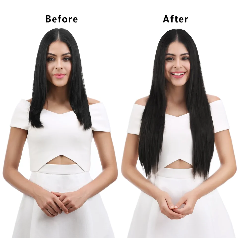 Extensiones de cabello con clip de 24 pulgadas y 16 clips, sintéticas, rubio y negro, resistentes al calor, uso diario 3