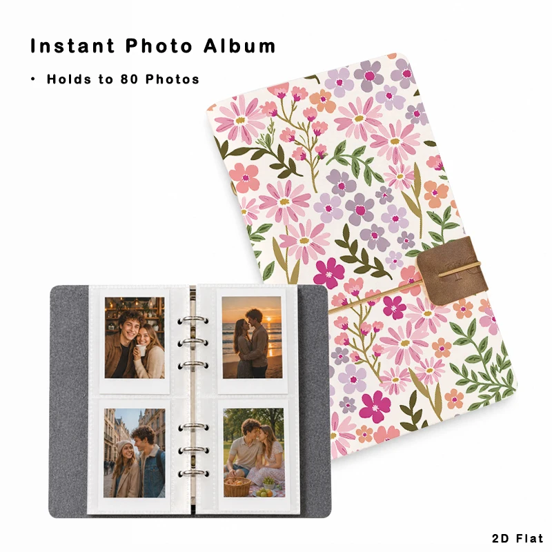 Gentle Boho Small Floral Instant Photo Book 80 Photos Ring Binder Photo Album for Wedding Party Couple Holiday Travel Gift