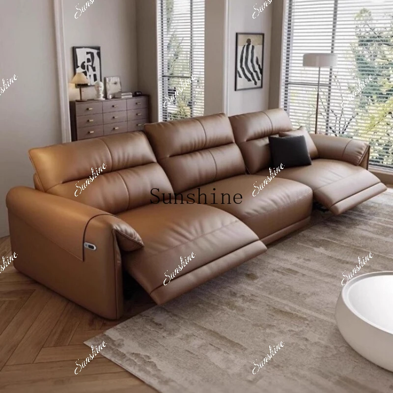 Electric function leather sofa living room Italian simple modern small apartment straight rowB