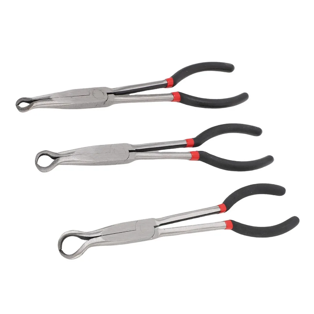 3PCS Round O Shape Jaw Long Nose Grip Pliers Heavy Duty Small 9mm / 5/16in Hose Removal Pliers Medium 14mm / 1/2in