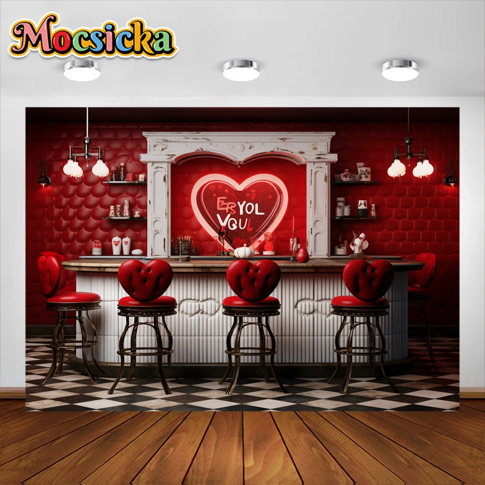 Valentine\'s Day Photography Background Sweetheart\'s Soda Shop Party Decoration Family Couple Portrait Backdrop Studio Banner