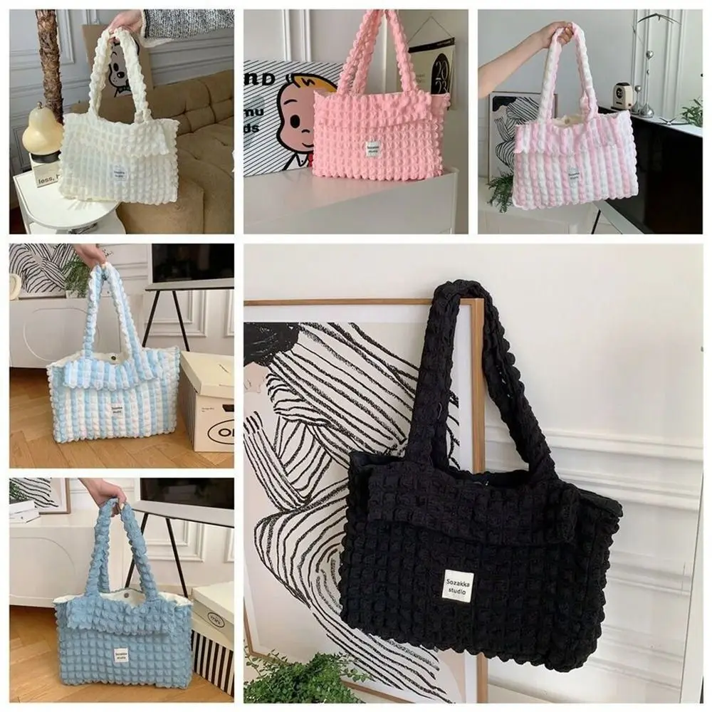 

New Polyester Pleated Bubbles Shoulder Bags Large Capacity Pleated Dumpling Bag Folded Soft Tote Bag Woman