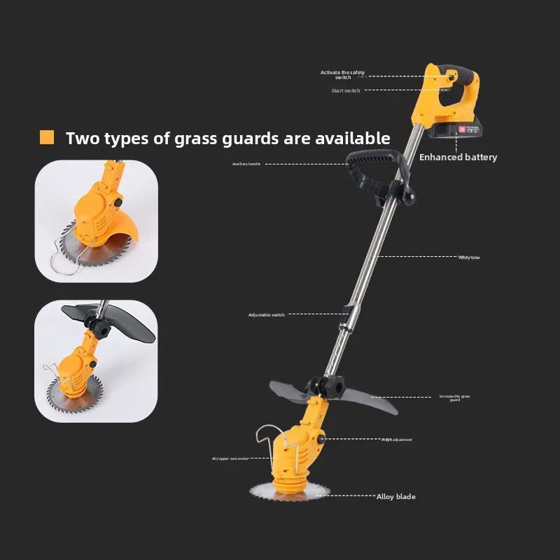 GZ-21 electric 3-in-1 lawn mower,  trimmer, adjustable wireless mower, two batteries 21V 650W 100L  mower box side