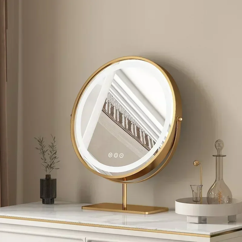 Room Home Decoration Golden Simple Mirrors LED Rotatable Bedroom Espejos Adhesivo De Pared Dresser Vertical Decorative Mirror