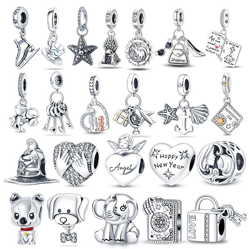 

Charms Plata 925 Mixed Charms Collection, Cute Animal Family Travel Sentimental Bead Fit 3mm Bracelet For Women DIY Jewelry Gift