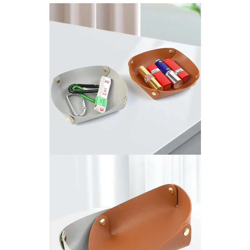 Genuine Leather Square Storage Tray Dual Leather Key Plate Wallet Coins Storage Box Desktop Sundries Organizer Home Decoration