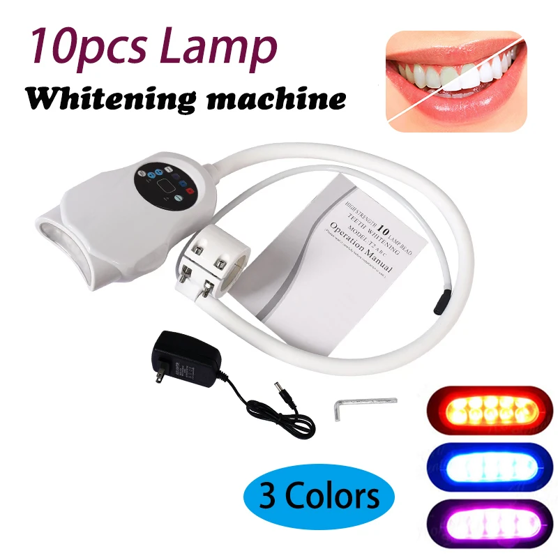 Máquina de blanqueamiento Dental de 50W, 10 Uds., lámpara azul, rojo, morado, modo de 3 colores, acelerador, blanqueamiento Dental, luz Led para Dental