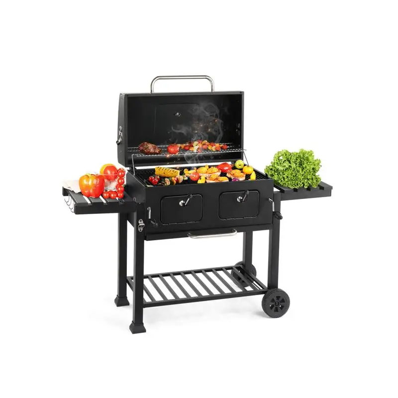 

Очень большой угольный гриль-барбекю с регулируемыми дверцами, складные приставные столики для приготовления пищи на открытом воздухе, идеально подходят для кемпинга и пикников